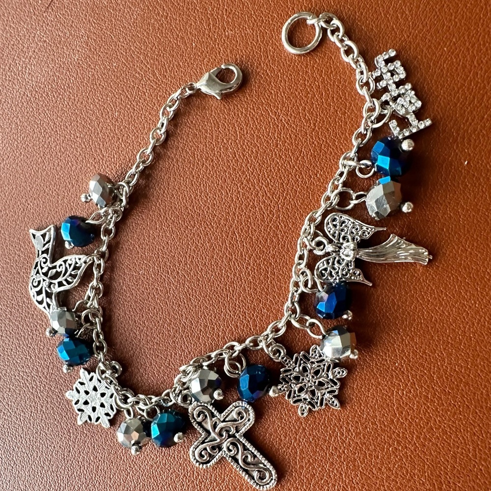 Beautiful Religious Bracelet - Blue &‎ Silvertone